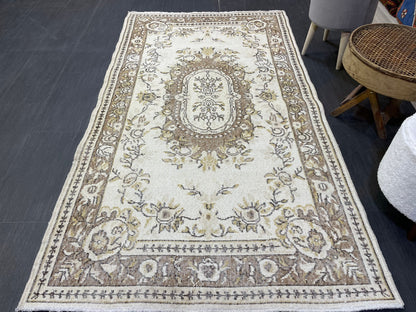 Neutral Rug, Persian RUG, TURKISH 4x7 Rug, Hand knotted Rug, Oriental Rug, Vintage Rug, Handmade Rug, Antique Rug, Oushak Rug, woven rug.