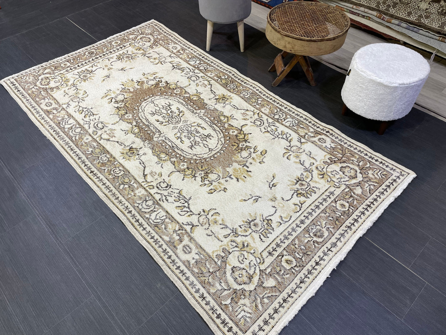 Neutral Rug, Neutral Persian 4 x 7.2 RUG, Oushak Rug, TURKISH Rug, Handknotted Rug, Oriental Rug, Vintage Rug, Handmade Rug, Antique Rug,