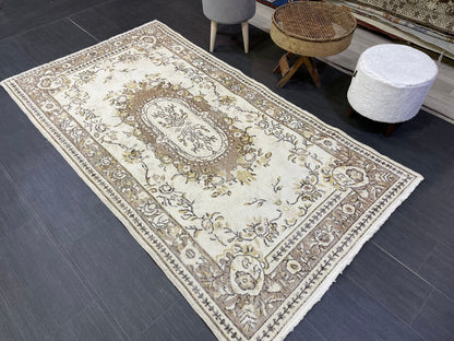 Neutral Rug, Neutral Persian 4 x 7.2 RUG, Oushak Rug, TURKISH Rug, Handknotted Rug, Oriental Rug, Vintage Rug, Handmade Rug, Antique Rug,