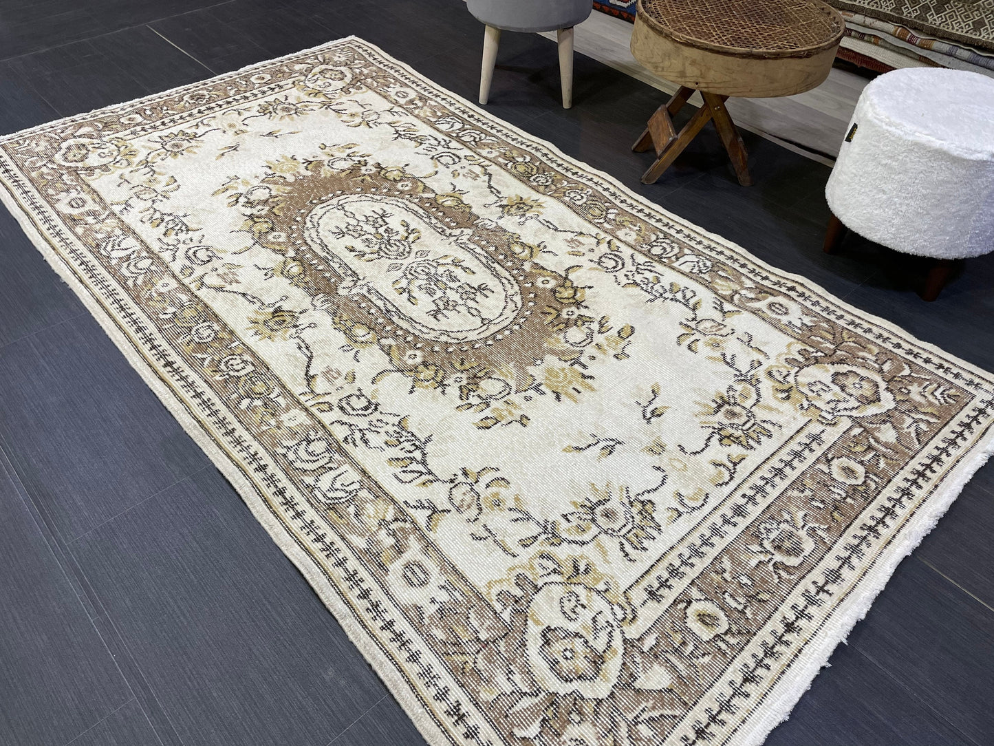 Neutral Rug, Neutral Persian 4 x 7.2 RUG, Oushak Rug, TURKISH Rug, Handknotted Rug, Oriental Rug, Vintage Rug, Handmade Rug, Antique Rug,