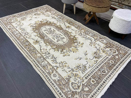 Neutral Rug, Neutral Persian 4 x 7.2 RUG, Oushak Rug, TURKISH Rug, Handknotted Rug, Oriental Rug, Vintage Rug, Handmade Rug, Antique Rug,