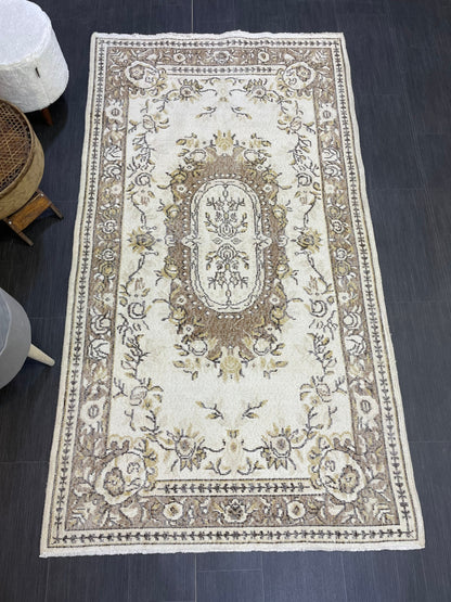 Neutral Rug, Neutral Persian 4 x 7.2 RUG, Oushak Rug, TURKISH Rug, Handknotted Rug, Oriental Rug, Vintage Rug, Handmade Rug, Antique Rug,