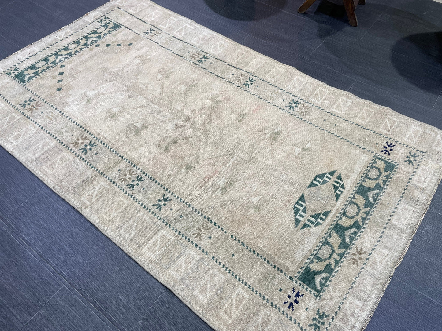 Muted Vintage Rug, TURKISH Rug, Vintage 3 x 5.2 Wool Rug, Oushak Rug, Hand Knotted Rug, 100% Wool Rug, Handmade Rug