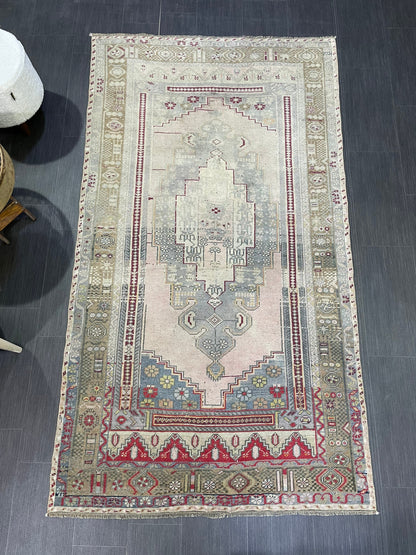 OUSHAK RUG, TURKISH 4.2 x 7.6 Rug, Vintage Rug, Vintage Oriental Rug, Wool Hand Knotted Rug, Handmade Rug, Antique Turkish Rug.