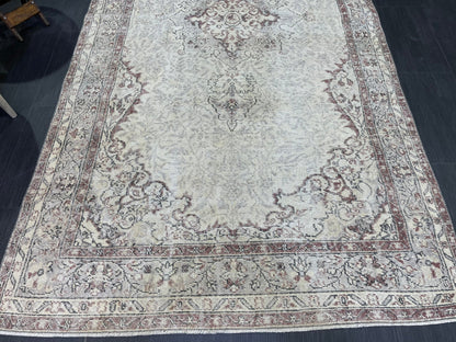 Persian Rug, Neutral Turkish Rug, Antique 5.2 x 9.8 Rug, Neutral Rug, Oushak Rug, Hand knotted Rug, Distressed Rug, Vintage Rug, Handmade