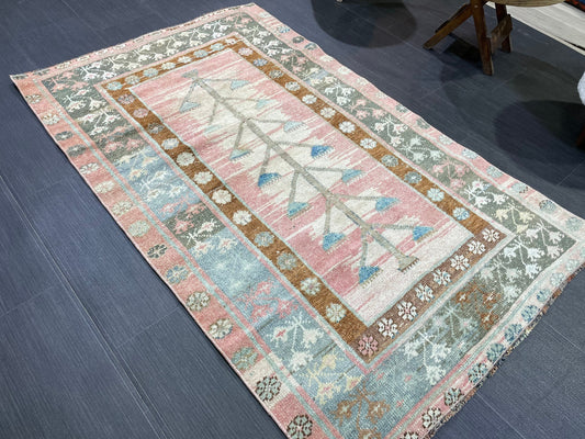 TURKISH Rug, Vintage 3x5 Wool Rug, Oushak Rug, Hand Knotted Rug, Anatolian Rug, Persian 100% Wool Rug, Handmade Rug