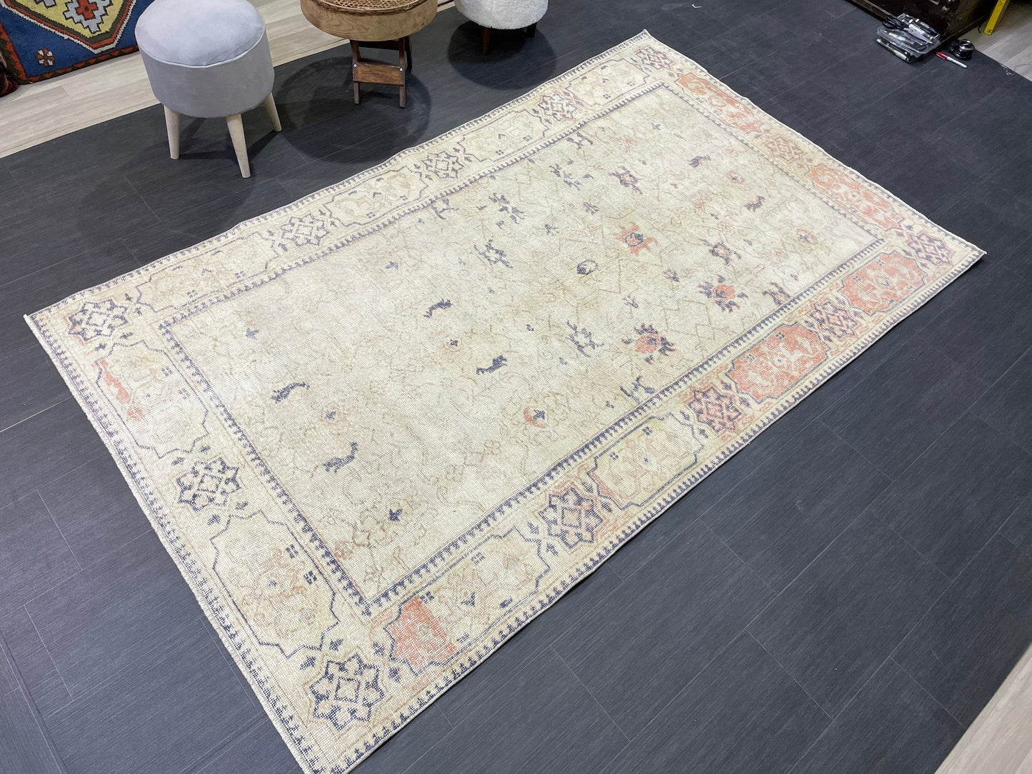 Distressed Persian Rug, Vintage 5 x 8.3 Rug, Handmade Rug, Antique Rug, Rustic Rug, Turkish Rug, Farmhouse Rug, Wool rug