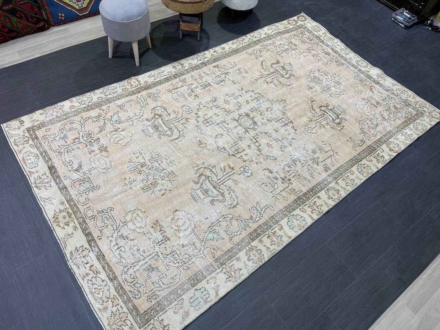 Turkish Rug, Distressed 6.6 x 9.4 Vintage Rug, Oushak Rug, Wool Oriental Rugs, Handmade Rug, Persian Rug, Vintage Turkish Rug, Farmhouse Rug