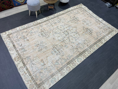 Turkish Rug, Distressed 6.6 x 9.4 Vintage Rug, Oushak Rug, Wool Oriental Rugs, Handmade Rug, Persian Rug, Vintage Turkish Rug, Farmhouse Rug