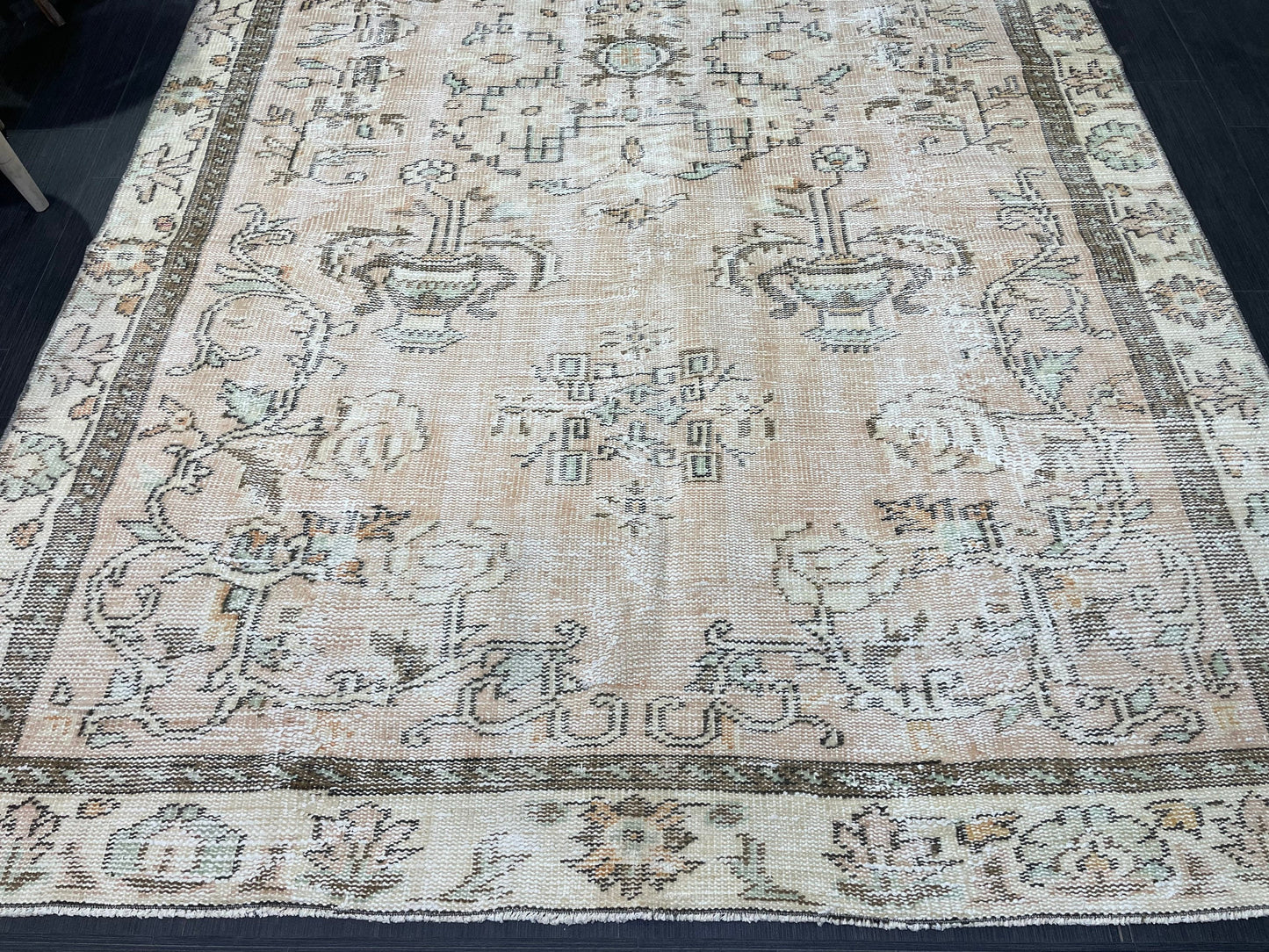 Turkish Rug, Distressed 6.6 x 9.4 Vintage Rug, Oushak Rug, Wool Oriental Rugs, Handmade Rug, Persian Rug, Vintage Turkish Rug, Farmhouse Rug