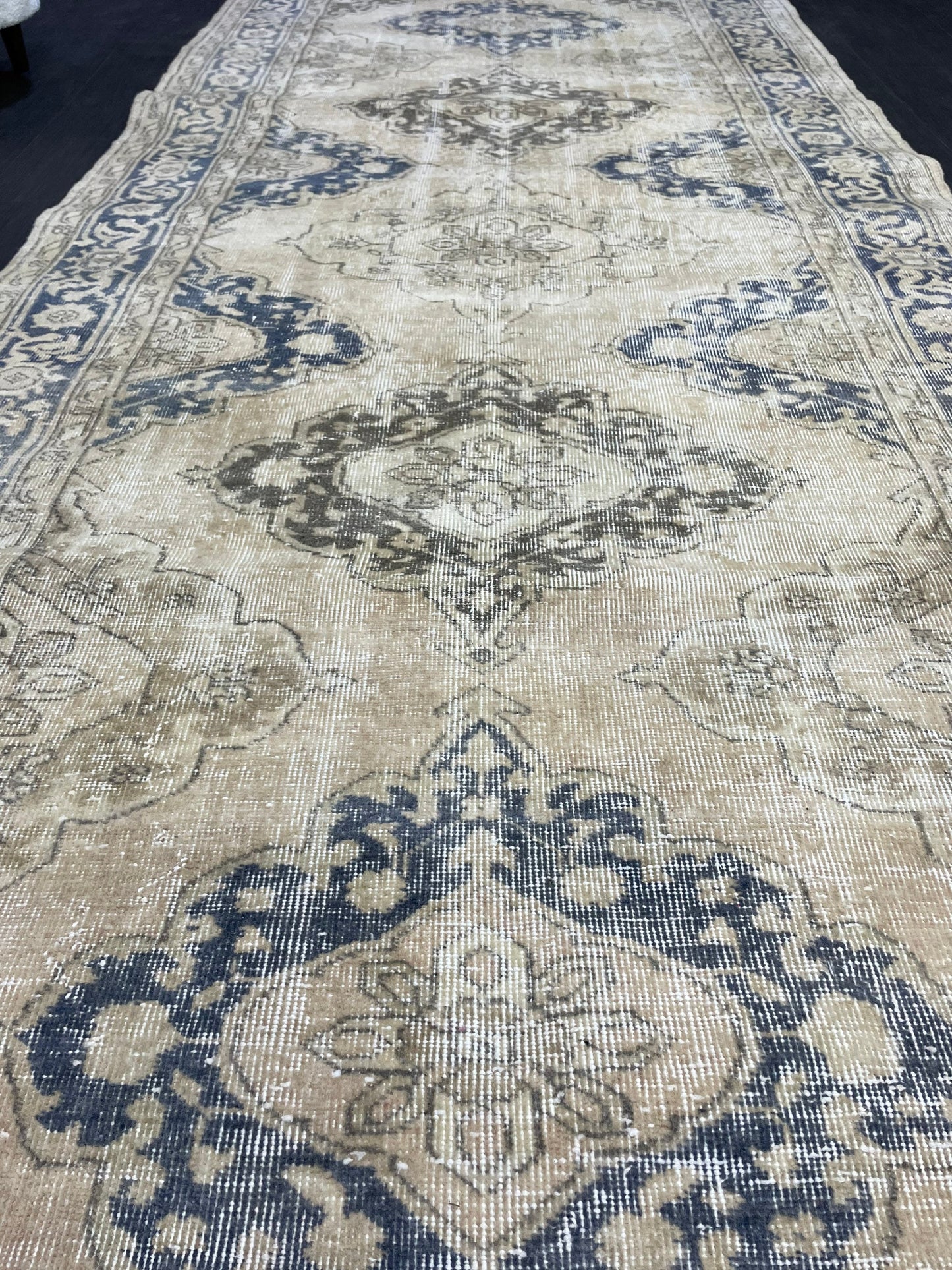 Muted Oushak Runner Rug, Muted Vintage 4.8 x 11.7 Runner Rug, Hallway Runner Rug, Kitchen Runner Rug Wool Runner Rug, Handmade Runner Rug