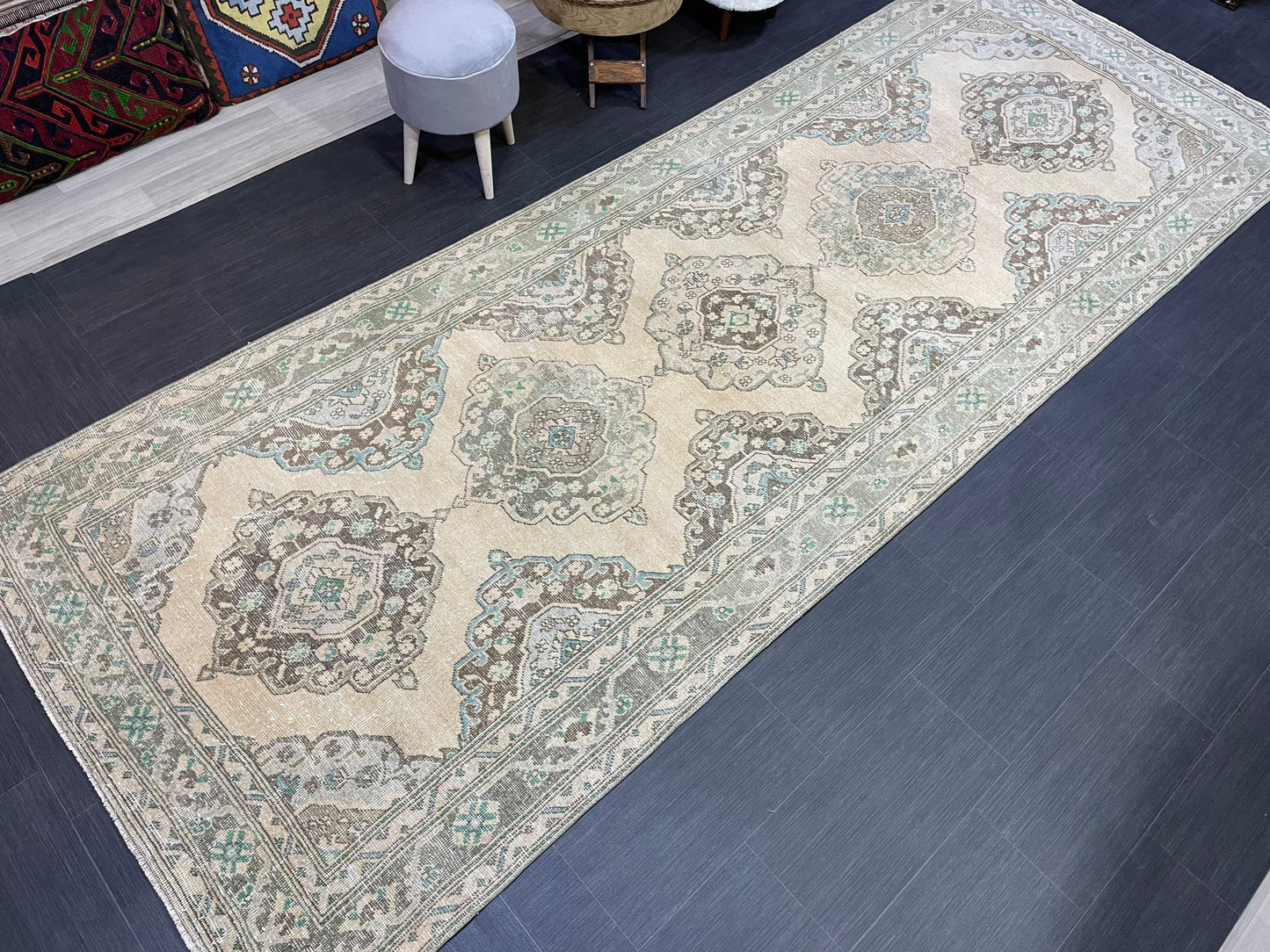 Muted Persian Runner Rug, Muted Vintage 4.7 x 12.5 Runner Rug, Hallway Runner Rug, Kitchen Runner Rug Wool Runner Rug, Handmade Runner Rug