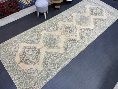 Muted Persian Runner Rug, Muted Vintage 4.7 x 12.5 Runner Rug, Hallway Runner Rug, Kitchen Runner Rug Wool Runner Rug, Handmade Runner Rug