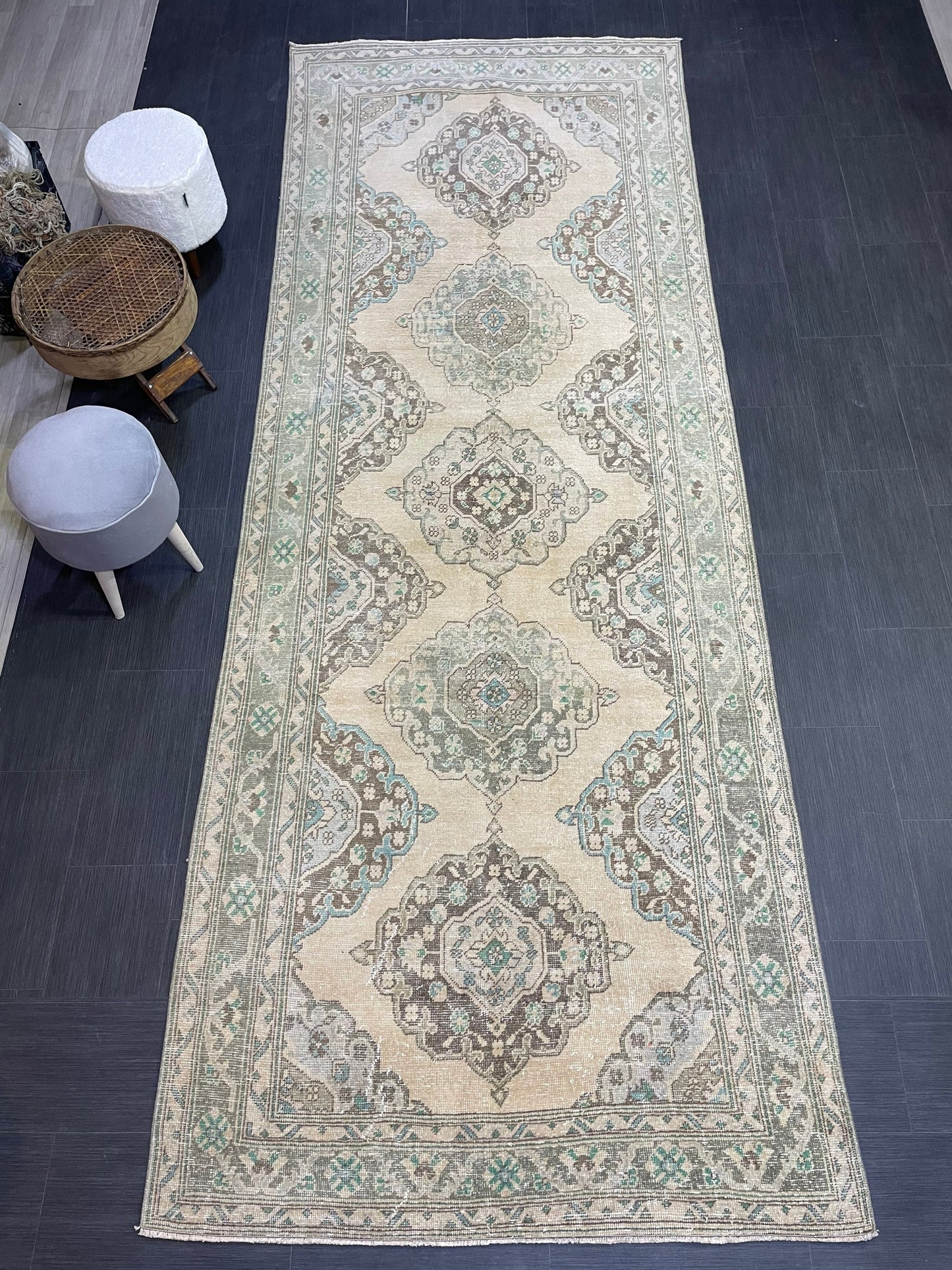 Muted Persian Runner Rug, Muted Vintage 4.7 x 12.5 Runner Rug, Hallway Runner Rug, Kitchen Runner Rug Wool Runner Rug, Handmade Runner Rug