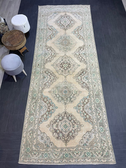 Muted Persian Runner Rug, Muted Vintage 4.7 x 12.5 Runner Rug, Hallway Runner Rug, Kitchen Runner Rug Wool Runner Rug, Handmade Runner Rug