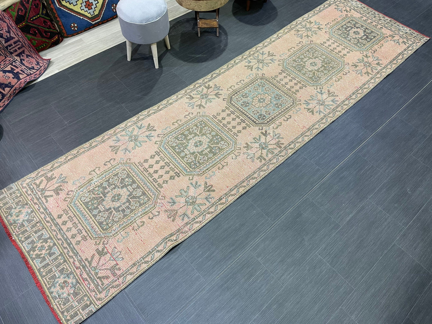 Antique Oushak Runner Rug, Vintage 3 x 11.3 Runner Rug, Hallway Runner Rug, Distressed Runner Rug, Wool Runner Rug, Handmade Runner