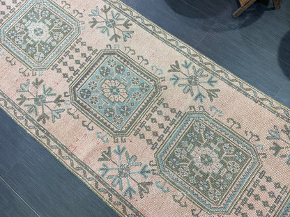 Antique Oushak Runner Rug, Vintage 3 x 11.3 Runner Rug, Hallway Runner Rug, Distressed Runner Rug, Wool Runner Rug, Handmade Runner