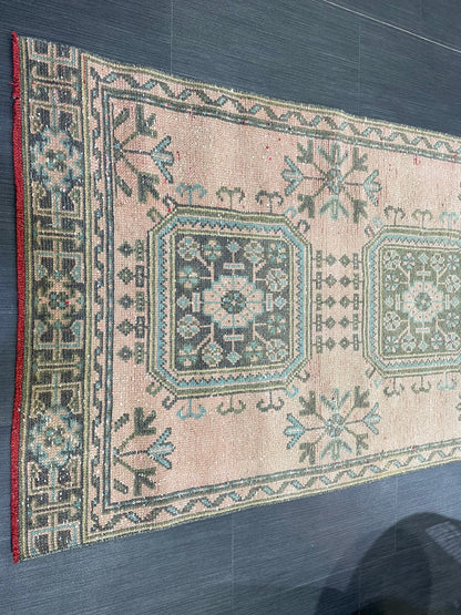 Antique Oushak Runner Rug, Vintage 3 x 11.3 Runner Rug, Hallway Runner Rug, Distressed Runner Rug, Wool Runner Rug, Handmade Runner