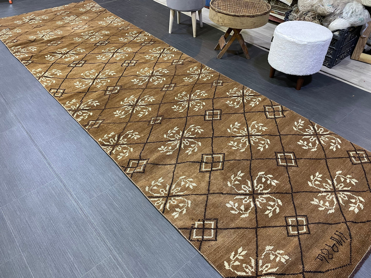 Turkish Rug, Vintage 3.6 x 11.3 Rug,Handmade Oushak Rug, Farmhouse Rug, Hand Knotted Wool Rug, Rustic Rug, Vintage Turkish Rug