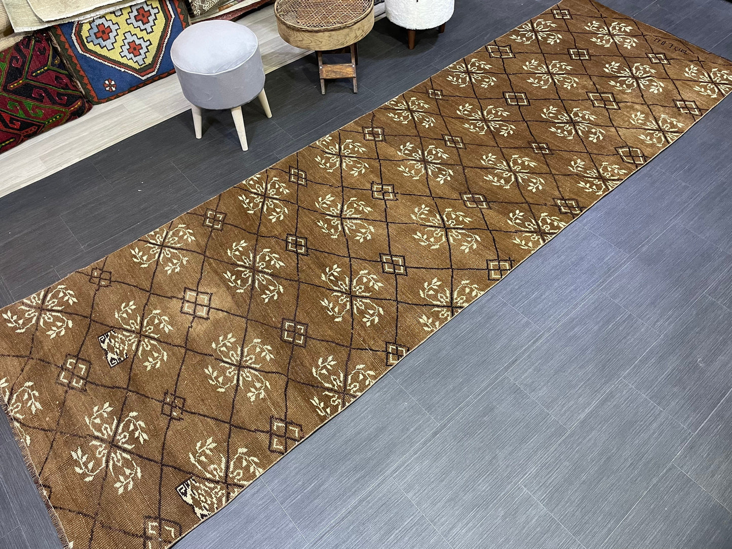 Turkish Rug, Vintage 3.6 x 11.3 Rug,Handmade Oushak Rug, Farmhouse Rug, Hand Knotted Wool Rug, Rustic Rug, Vintage Turkish Rug