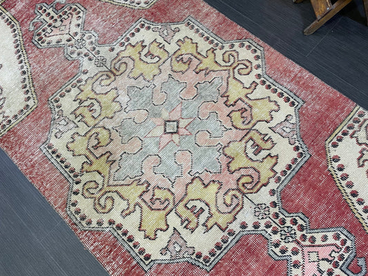 Turkish Rug, 3.3 x 7.7 Vintage Rug,Handmade Oushak Rug, Farmhouse Rug, Wool Hand Knotted Rug, Traditional Rug, Vintage Turkish Rug