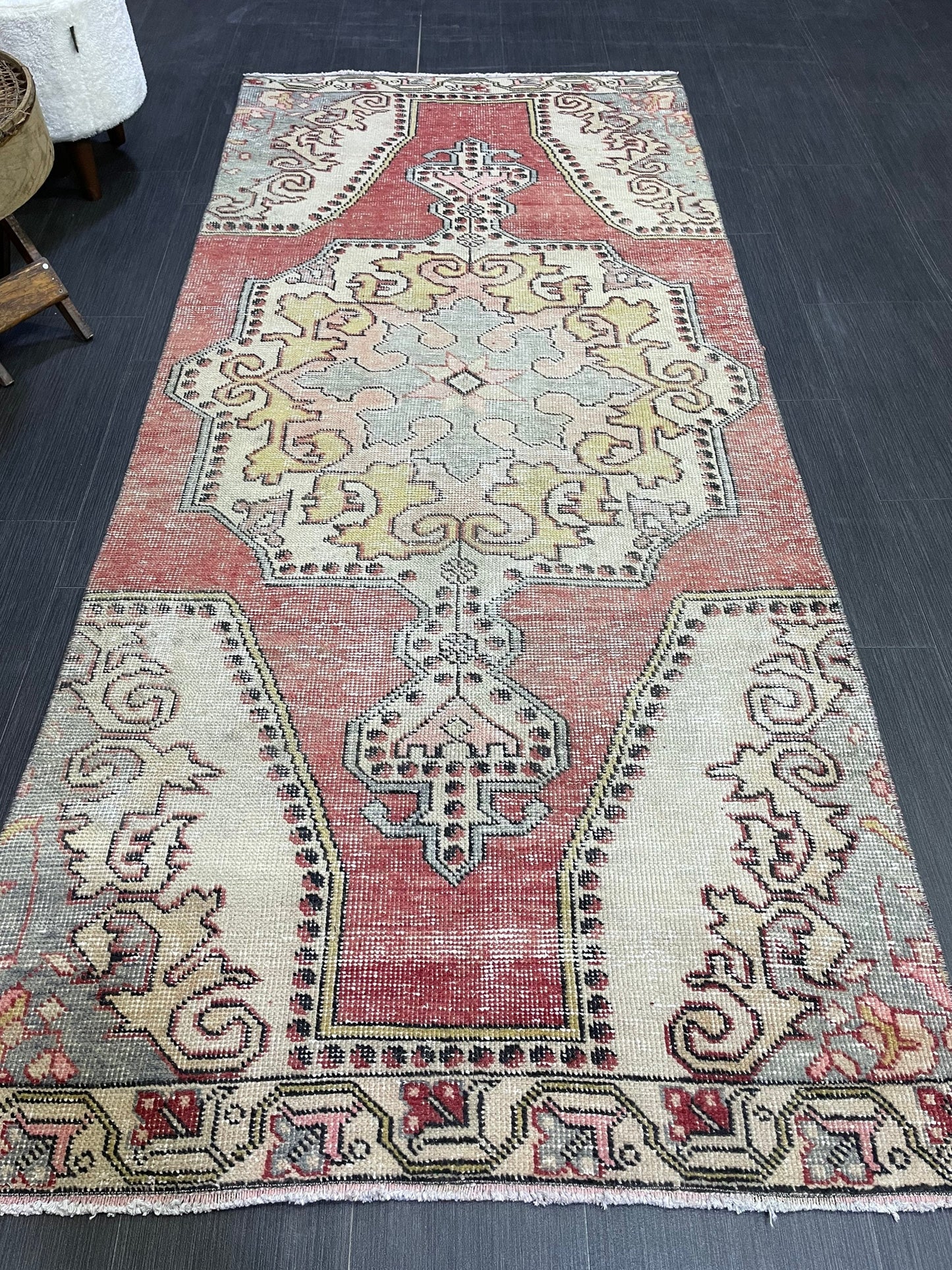 Turkish Rug, 3.3 x 7.7 Vintage Rug,Handmade Oushak Rug, Farmhouse Rug, Wool Hand Knotted Rug, Traditional Rug, Vintage Turkish Rug