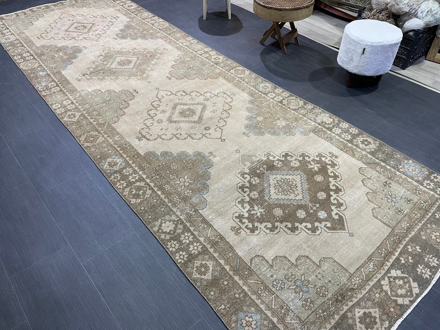 Oushak Runner Rug, Turkish 4.5 x 12.8 Runner Rug, Vintage Runner Rug, Hallway Runner Rug, Antique Runner Rug, Handmade Wool Runner Rug
