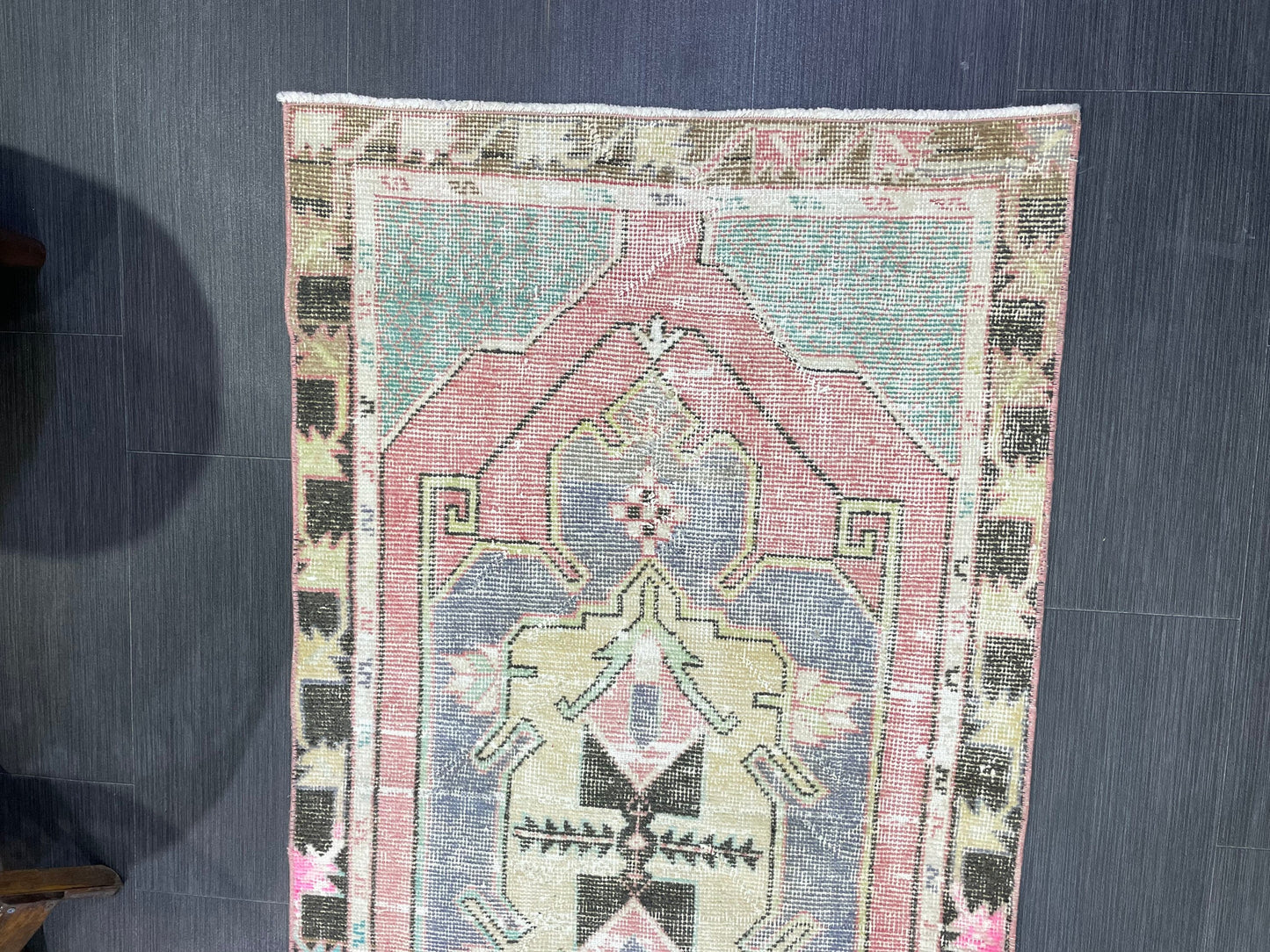 Turkish Rug, Hand Knotted Rug, 2.7 x 5 Living Room Rug, Bathroom Rug, Vanity Rug, Vintage Oushak Rug, Wool Vintage Rugs, Distressed Rug