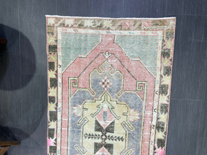 Turkish Rug, Hand Knotted Rug, 2.7 x 5 Living Room Rug, Bathroom Rug, Vanity Rug, Vintage Oushak Rug, Wool Vintage Rugs, Distressed Rug
