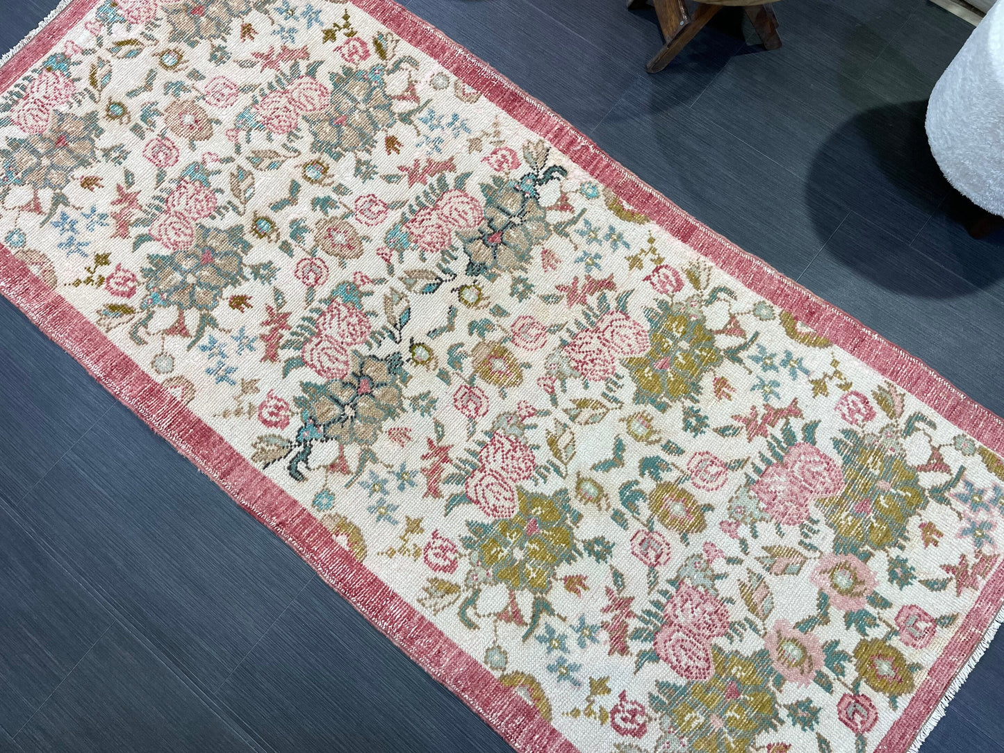 Hand Knotted Rug, Vintage Rug, Handmade 3.2 x 7.2 Rug, Oushak Rug, Rustic Rug, Fun Turkish Rug, Persian Rug, Soft Wool Rug