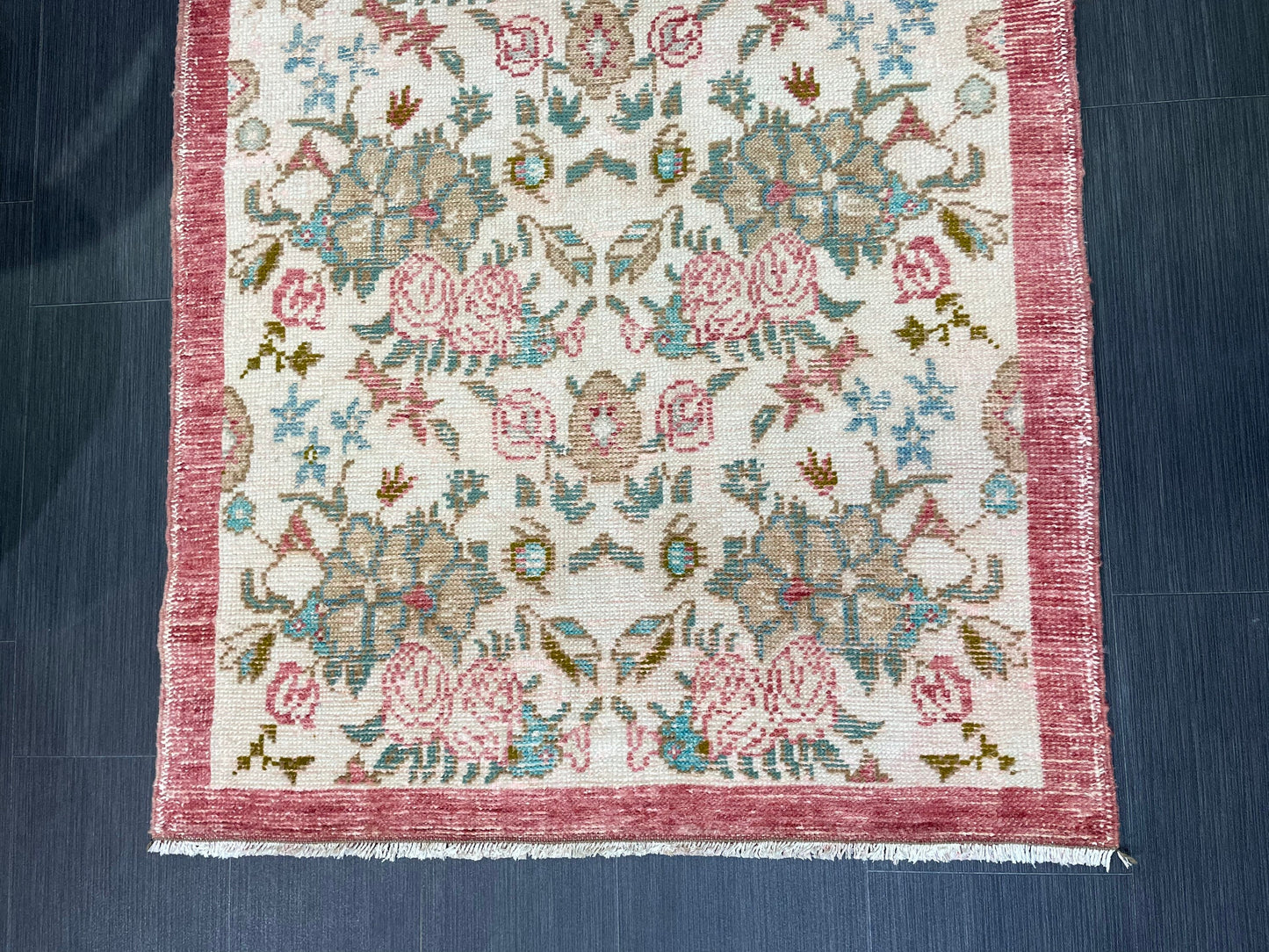 Hand Knotted Rug, Vintage Rug, Handmade 3.2 x 7.2 Rug, Oushak Rug, Rustic Rug, Fun Turkish Rug, Persian Rug, Soft Wool Rug