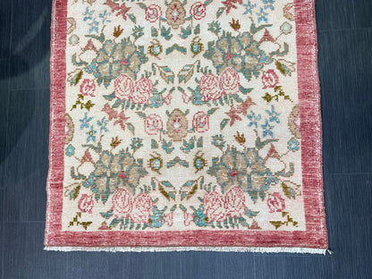 Hand Knotted Rug, Vintage Rug, Handmade 3.2 x 7.2 Rug, Oushak Rug, Rustic Rug, Fun Turkish Rug, Persian Rug, Soft Wool Rug