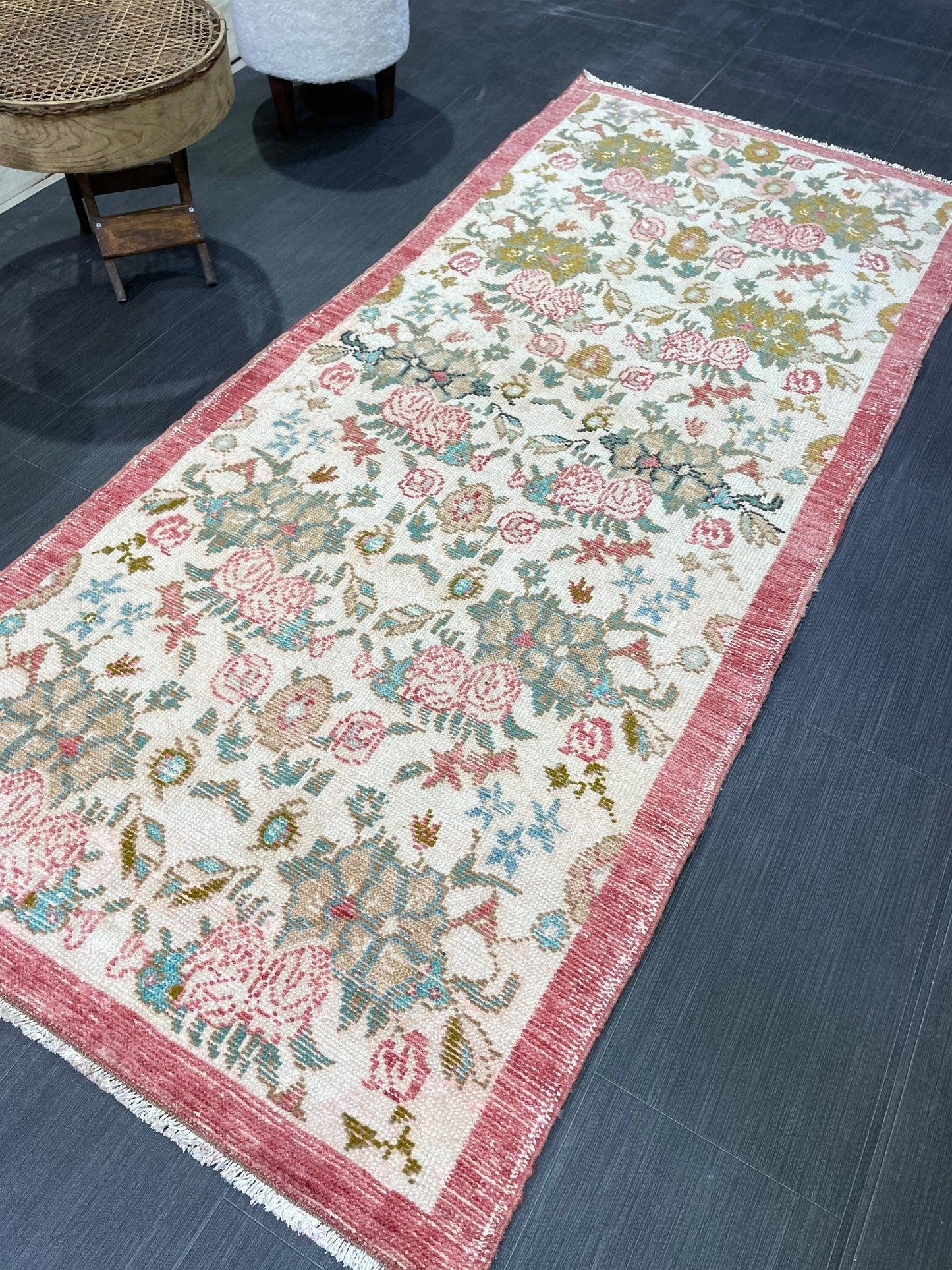 Hand Knotted Rug, Vintage Rug, Handmade 3.2 x 7.2 Rug, Oushak Rug, Rustic Rug, Fun Turkish Rug, Persian Rug, Soft Wool Rug