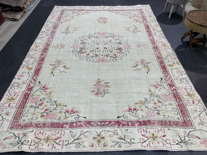 Distressed RUG, Vintage 6.2 x 9.3 Rug, Oushak Rug, Handmade Rug, Turkish Rug, Antique Rug, Farmhouse  Rug, Persian Rug,Rustic Rug