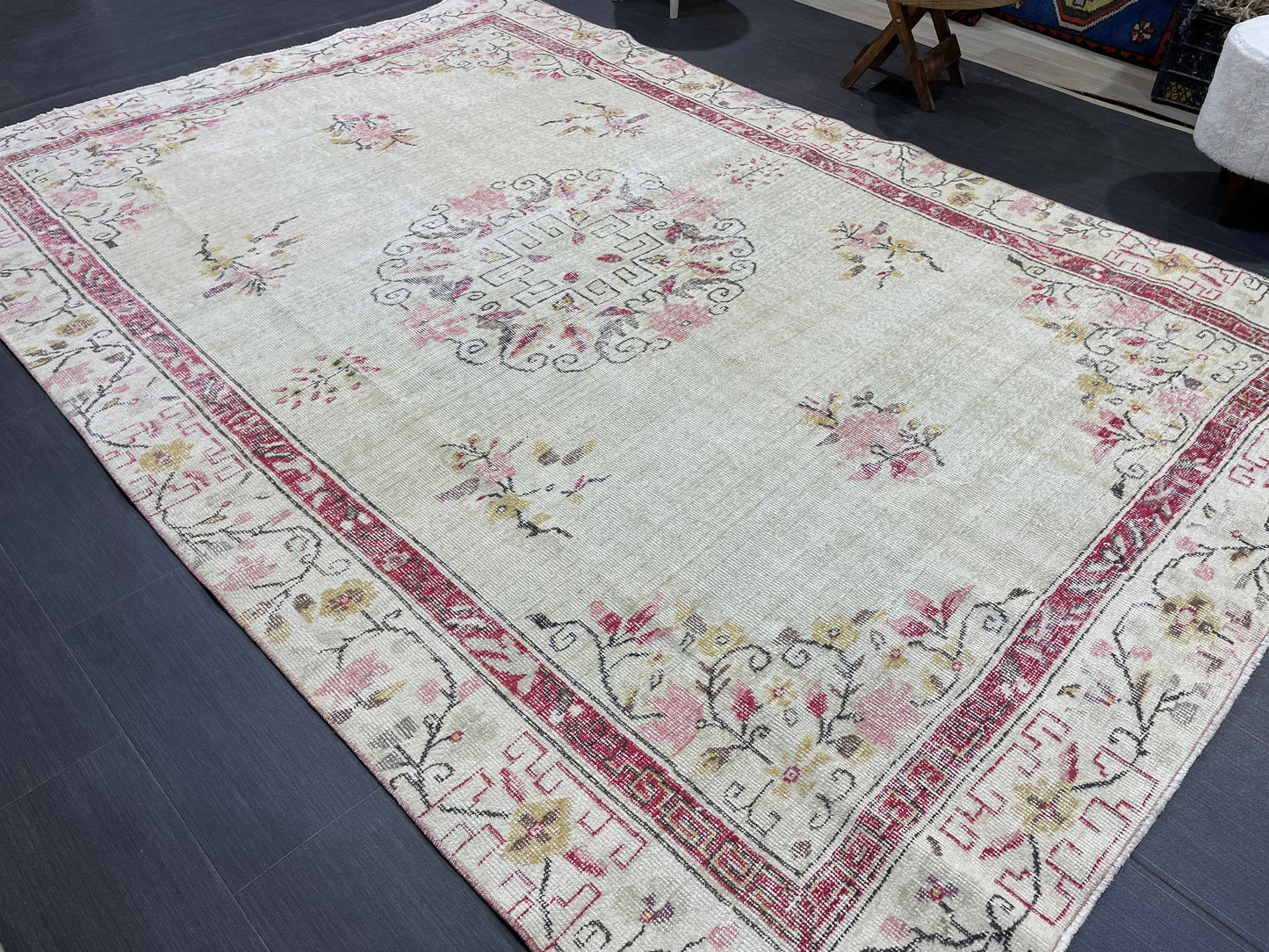 Distressed RUG, Vintage 6.2 x 9.3 Rug, Oushak Rug, Handmade Rug, Turkish Rug, Antique Rug, Farmhouse  Rug, Persian Rug,Rustic Rug