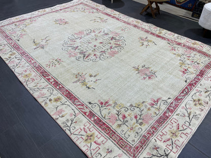 Distressed RUG, Vintage 6.2 x 9.3 Rug, Oushak Rug, Handmade Rug, Turkish Rug, Antique Rug, Farmhouse  Rug, Persian Rug,Rustic Rug