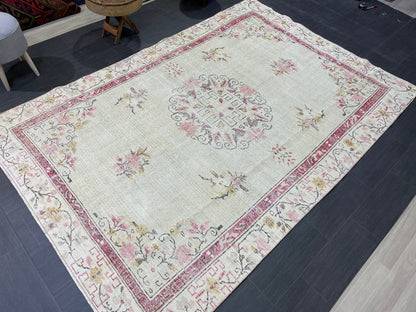 Distressed RUG, Vintage 6.2 x 9.3 Rug, Oushak Rug, Handmade Rug, Turkish Rug, Antique Rug, Farmhouse  Rug, Persian Rug,Rustic Rug