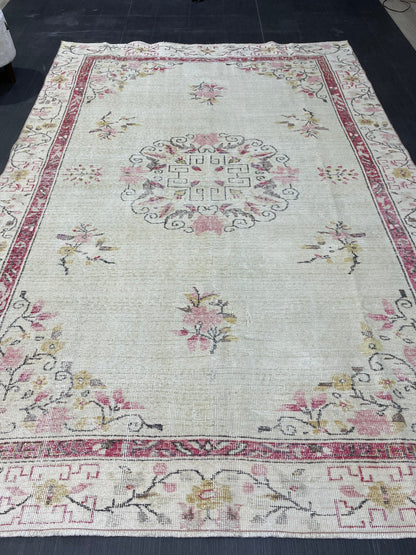 Distressed RUG, Vintage 6.2 x 9.3 Rug, Oushak Rug, Handmade Rug, Turkish Rug, Antique Rug, Farmhouse  Rug, Persian Rug,Rustic Rug