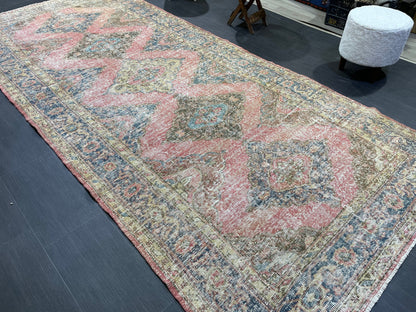 Muted Oriental Runner Rug 4.10 x 11.2 , Turkish Runner Rug, Vintage Runner Rug Hallway Runner Rug Kitchen Runner Rug Persian Wool Runner Rug