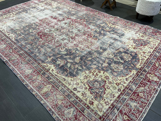 Antique Persian RUG, Turkish Oushak 6.3 x 10 Rug, Vintage Distressed Rug, Vintage Rug, Wool Muted Oriental Rug, Handmade Rug,
