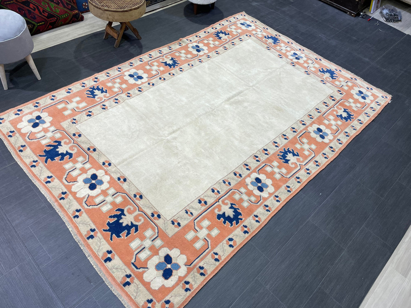 Muted Vintage RUG, Turkish Oushak Rug, Antique 5.9 x 8.7 Rug, Vintage Wool Rug, Handmade Rug, Hand Knotted Rug, Meditation Rug, Fun Rug