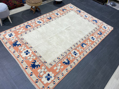 Muted Vintage RUG, Turkish Oushak Rug, Antique 5.9 x 8.7 Rug, Vintage Wool Rug, Handmade Rug, Hand Knotted Rug, Meditation Rug, Fun Rug