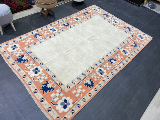Muted Vintage RUG, Turkish Oushak Rug, Antique 5.9 x 8.7 Rug, Vintage Wool Rug, Handmade Rug, Hand Knotted Rug, Meditation Rug, Fun Rug