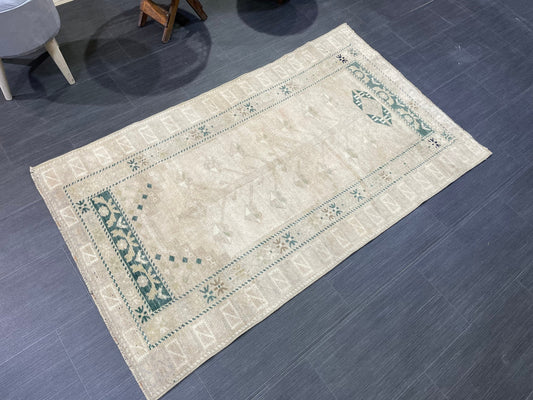 Muted Vintage Rug, TURKISH Rug, Vintage 3 x 5.2 Wool Rug, Oushak Rug, Hand Knotted Rug, 100% Wool Rug, Handmade Rug