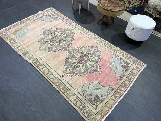 Antique Rug, Vintage 3.8 x 6.8 Rug, Turkish Wool Rug, Oushak Rug, Hand Knotted Rug, Persian Rug, Handmade Rug