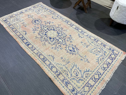 Antique Rug, Vintage 2.8 x 5.5 Rug, Turkish Wool Rug, Oushak Rug, Distressed Rug, Hand Knotted Rug, Persian Rug, Handmade Rug