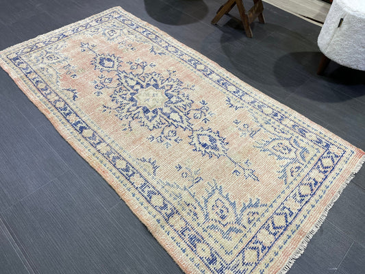Antique Rug, Vintage 2.8 x 5.5 Rug, Turkish Wool Rug, Oushak Rug, Distressed Rug, Hand Knotted Rug, Persian Rug, Handmade Rug