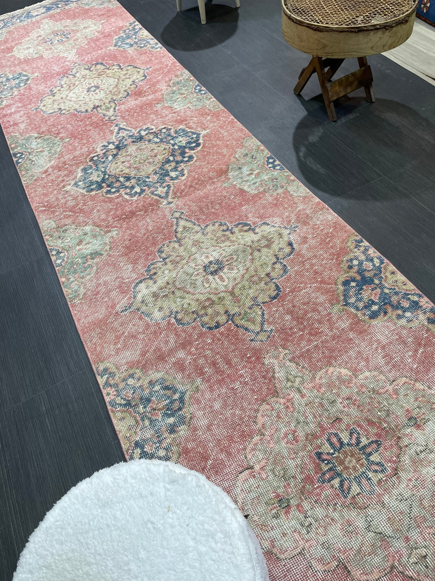 Muted Hand Knotted Runner Rug, Handmade Runner 2.11 x 12.5 Rug, WOOL Oushak Runner Rug, Rustic Rug Runner, Turkish Runner, Vintage Runner