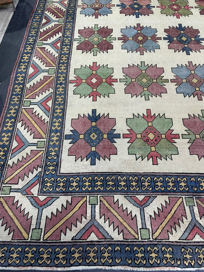 Vintage OUSHAK RUG, TURKISH 8.5 x 13.3 Rug, Large Persian Rug, Vintage Oriental Rug, Vintage Handmade Rug, Blue Wool Rug