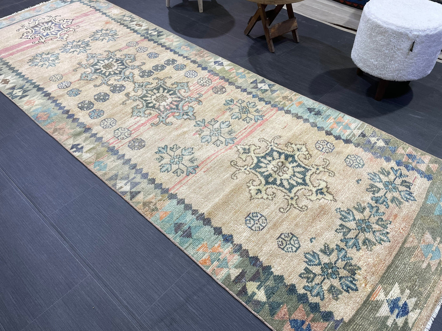 Vintage Runner Rug, 3x9 TURKISH Muted Runner Rug, Vintage Oushak Runner Rug, Quality Fine Runner Rug,Wool Oriental Runner Antique Runner Rug